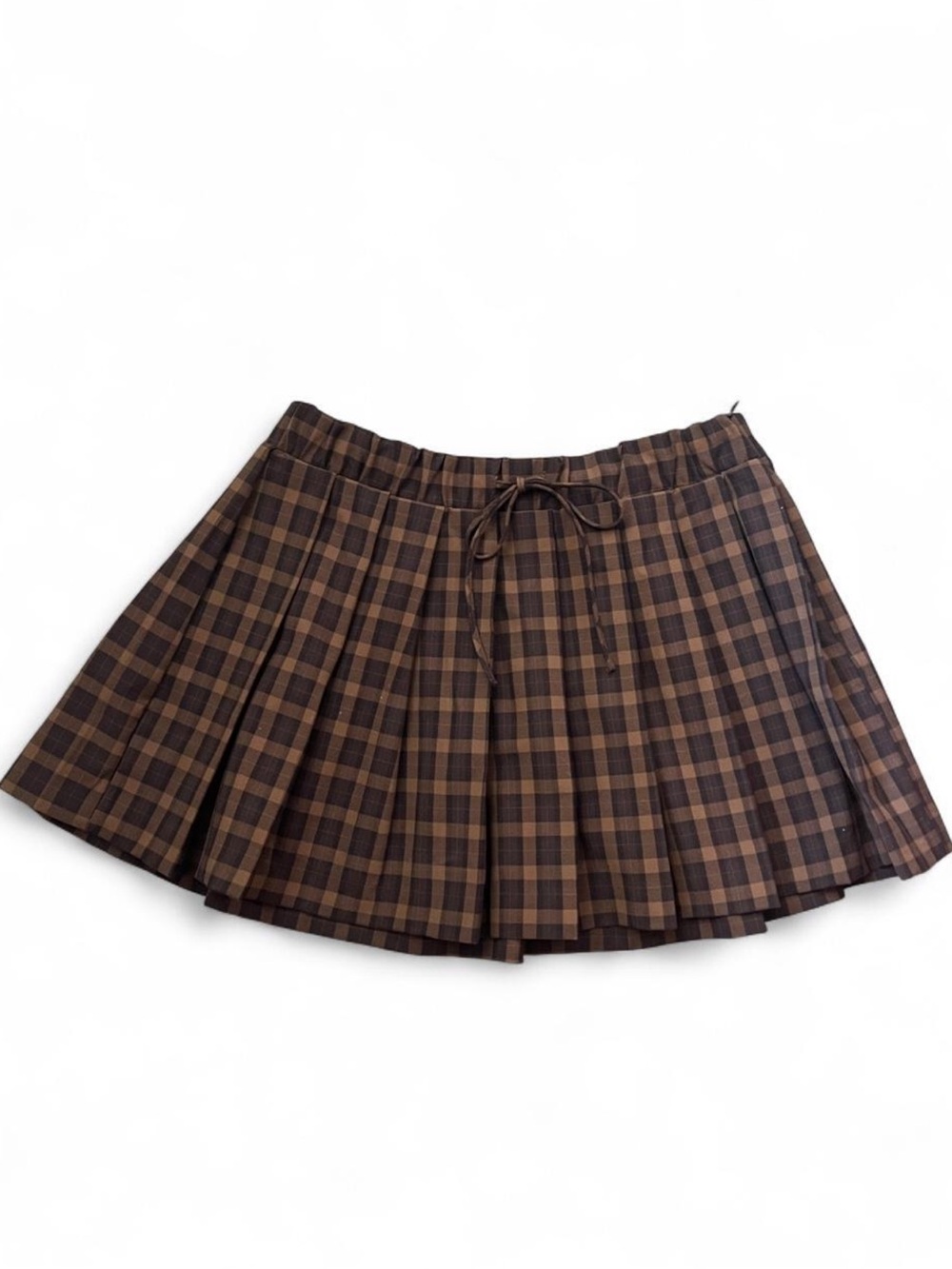 Zara Brown Plaid Pleated Skater Skirt